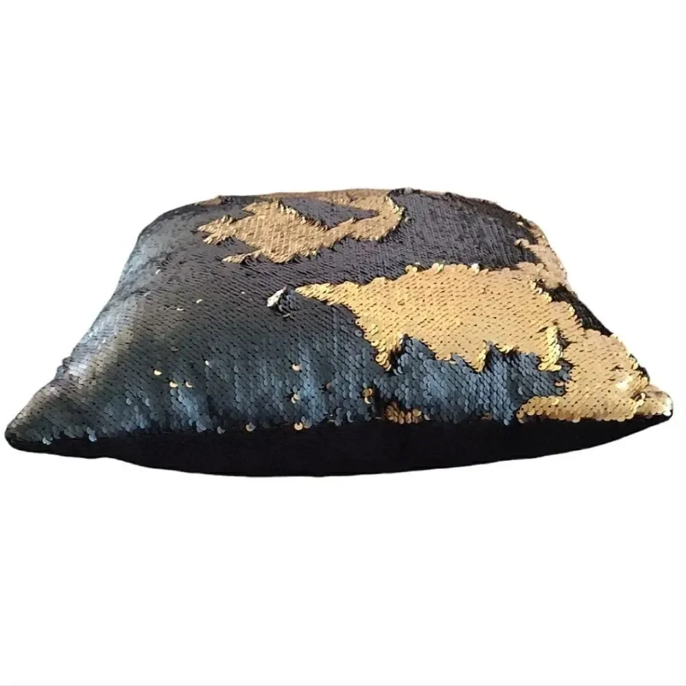 Y2K 2 Square Decor Accent Pillows‎ Black Gold Metallic Sequins Floral